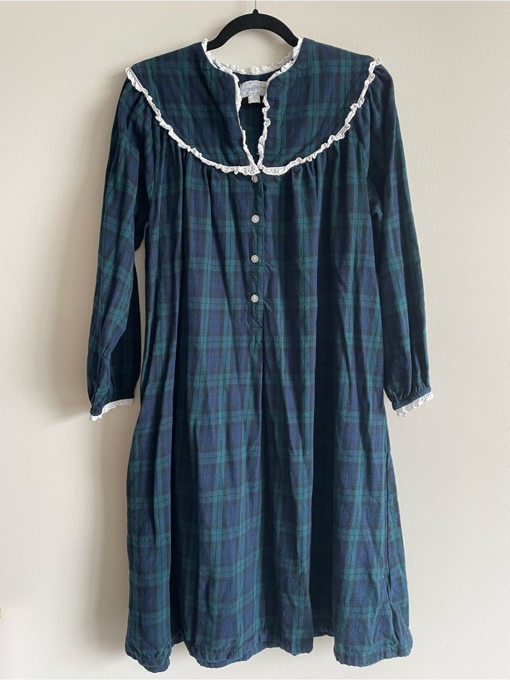 Lanz of Salzburg Nightgown Womens Plaid Flannel Blackwatch Blue Green Modest M